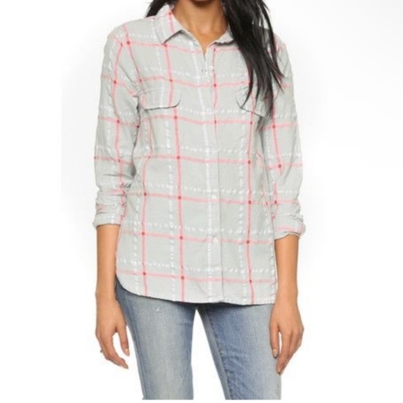 Sundry Plaid Flannel Button Up Top - Picture 1 of 5